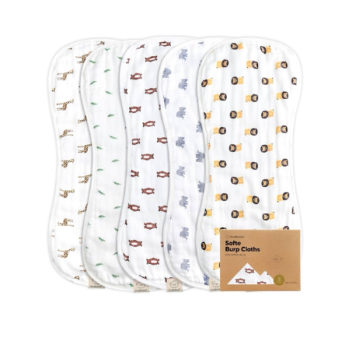 5-Pack Muslin Burp Cloths Baby Boy, Girl - Very Absorbent Baby Burp Cloth Rags, 8-Layers Viscose Derived from Bamboo Cotton Muslin Towel, Super Soft Spit Up Rags, No Shrink Washcloths (The Wild)