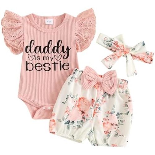 Adobabirl Baby Girl Newborn Clothes Short Sleeve Ribbed Romper Onesie Ruffle Shorts Bloomers Headband Summer Outfits Set