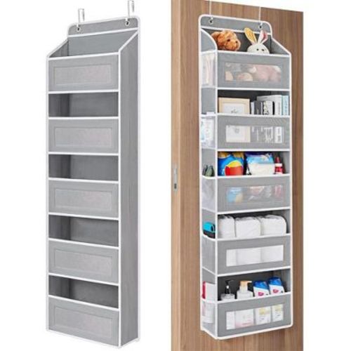 Smart Hanging Shelves Over The Door Organizer Storage for Closet, Behind Door Organizer with 5 Mesh Pockets Organizer 40 Lbs Load 5 Layers,Gray