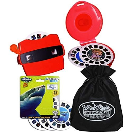 View-Master Classic 3D Adventures Discovery Boxed Set & Marine Life Refill Gift Set Bundle with Bonus Matty's Toy Stop Storage Bag - 2 Pack