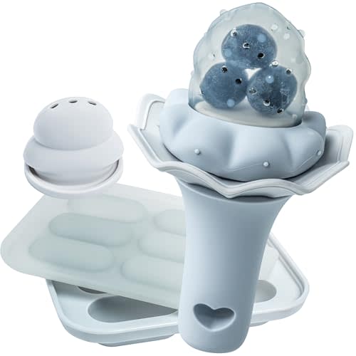 Moonkie Baby Fruit Feeder with Freezer Tray | BPA Free Silicone Infant Food Feeder | Two Sizes Pouches and Breastmilk Popsicle Molds for Cooling Relief | Baby Shower Gifts 4 Months+, 1 Pack