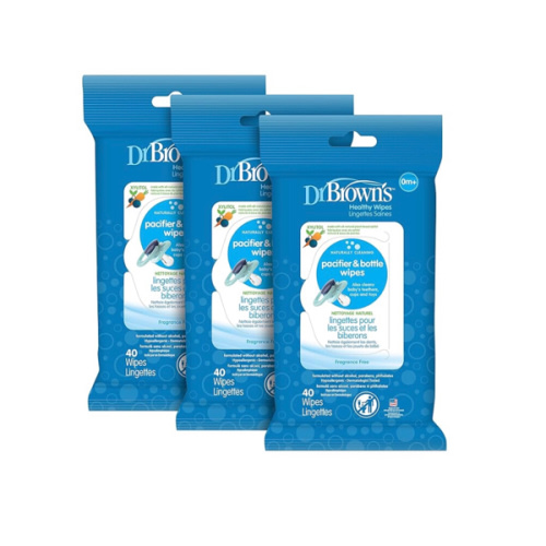 Dr. Brown's Bottle and Pacifier Healthy Wipes, Naturally Cleaning for Bottles and Baby Items, 40 Count, 3 Pack