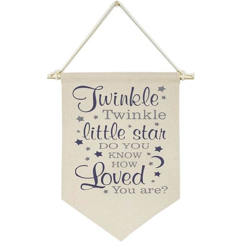 Twinkle Twinkle Little Star, Do You Know How Loved You Are -Canvas Hanging Flag Banner Wall Sign Decor Gift for Baby Kids Girl Boy Nursery Teen Room Front Door