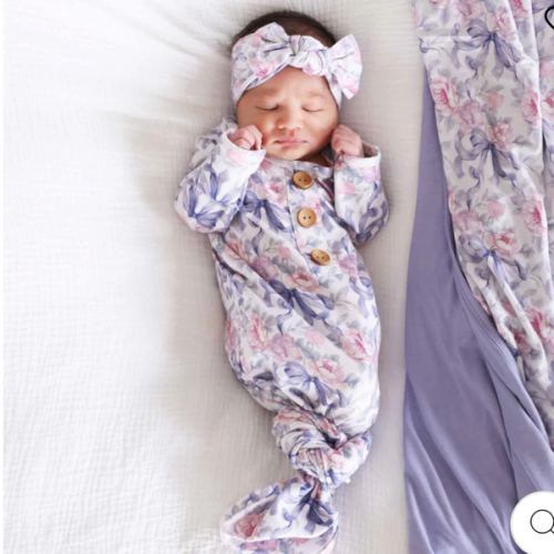 Leighton's Lavender Newborn Baby Knot Gown & Hat Set | Caden Lane