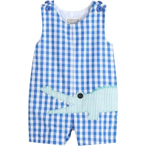 Lil cactus Baby Boys Applique Shortall Overalls: Alligator