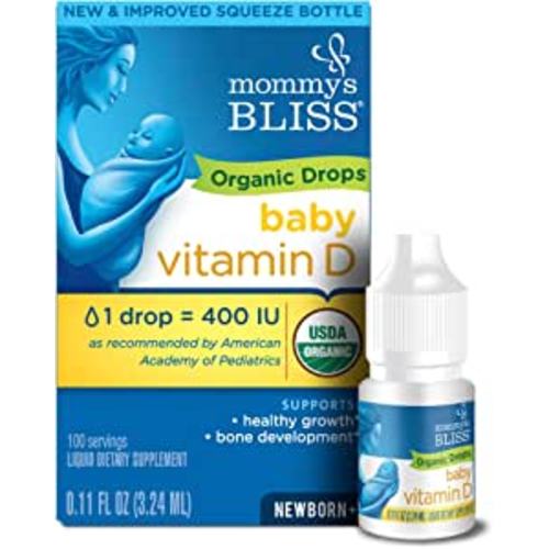 Amazon.com: Mommy's Bliss Organic Baby Vitamin D Drops | Promotes Healthy Growth and Bone Development | Age Newborn+ | 0.11 Fl Oz (100 Servings) : Health & Household