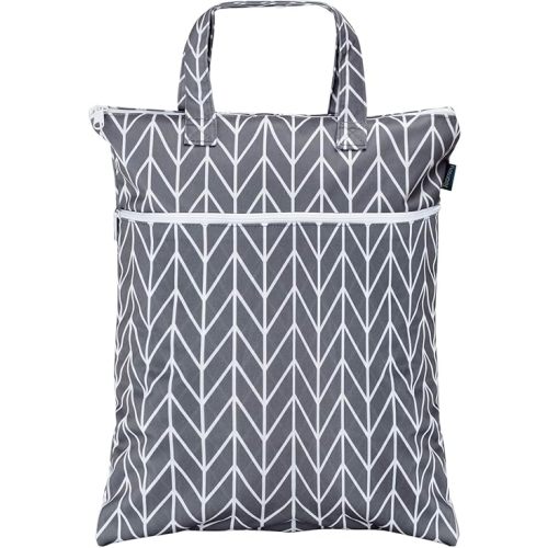 Teamoy Travel Hanging Wet Dry Bag Organizer (17.3 x 13.4 inches) with Two Compartments for Cloth Diaper, Laundry, Swimsuits and More, Easy to Hang Everywhere(M, Gray Arrow)