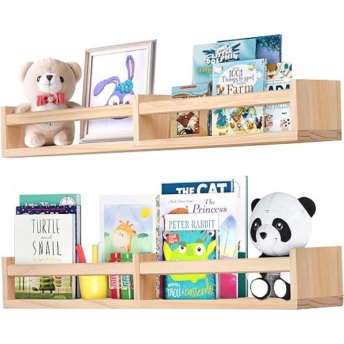 Nursery Shelves for Wall 32inches Set of 2,Natural Wood Wall Bookshelves for Kids Room - Floating Nursery Bookshelves (32inches Set of 2)