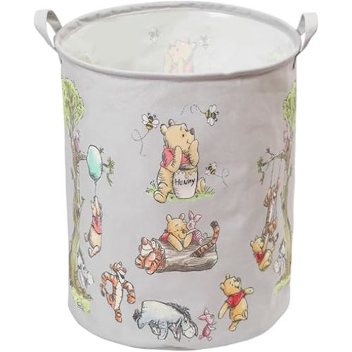 Large Canvas Nursery Hampers with Waterproof Polyethylene Coating - Foldable, Beautiful Patterns, Ideal for Bathroom & Bedroom Storage (Gray)