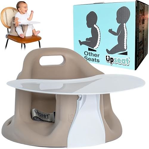 Upseat – The Original Ergonomic Baby Floor & Booster Seat with Tray, Developed with Physical Therapists for Upright Posture & Healthy Hip Development, 4–24 Months, Extra-Large Tray (Taupe)