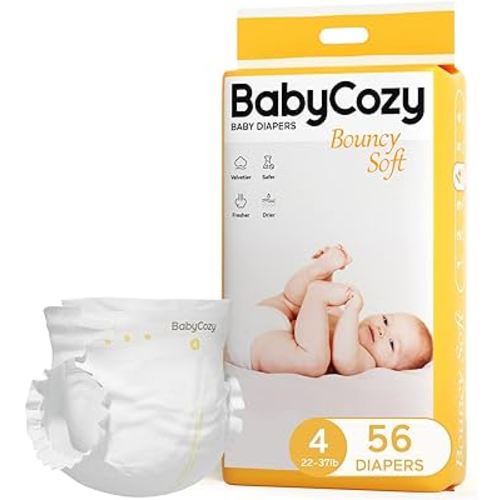Baby Diapers Portable Pack Size 4(22~37lb), 8 Packs 48 Count Babycozy Bouncy Soft Diapers Disposable Hypoallergenic Diapers to Protect Sensitive Baby Skin