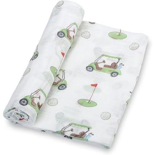 LollyBanks Baby Swaddle Blanket, 100% Cotton Muslin Blankets for Boys, Large 47 x 47 Inches Baby Receiving Blanket, Soft and Breathable Infant Swaddle, Baby Essentials, Registry (Golf Print)