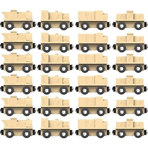 24 Unpainted Engines for Wooden Railway Compatible with Thomas, Chuggington, Brio, Great for Birthday Party Train Theme (24 Engine)