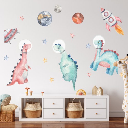 Astronaut Dinosaur wall decal, planet wall decal, dinosaur wall stickers, boy space nursery, space wall sticker, astronaut nursery