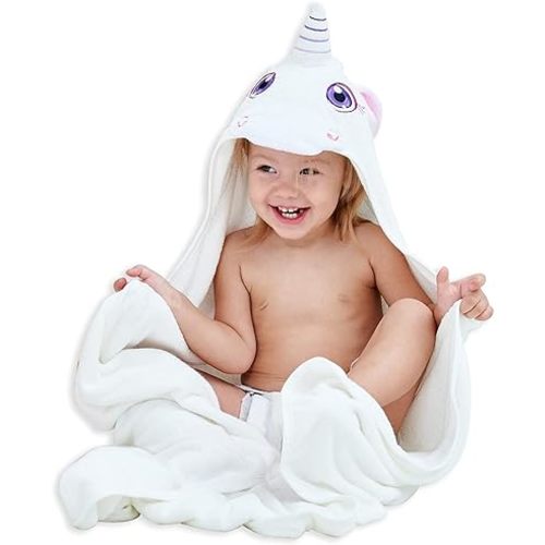 HIPHOP PANDA Hooded Towel - Rayon Made from Bamboo, Bath Towel with Bear Ears for Newborn, Babie, Toddler, Infant - Absorbent Large Baby Towel - Unicorn, 37.5 x 37.5 Inch