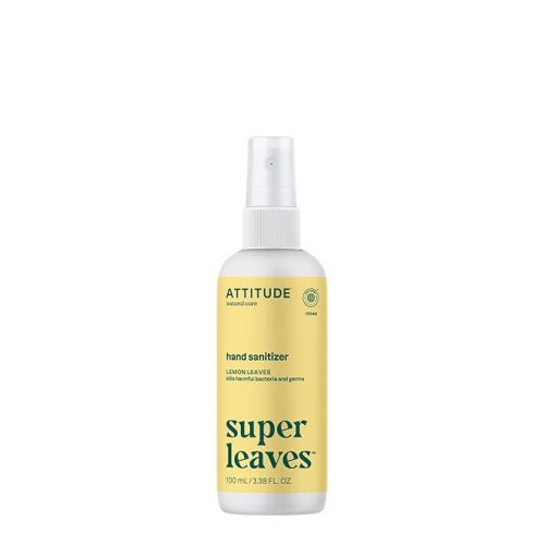 ATTITUDE Hand Sanitizer Spray, EWG Verified, Kills Germs & Bacteria, Vegan & Plant-Based, Safe for Adults & Kids, Lemon Leaves Scent, 3.38 Fl Oz (Spray Bottle)