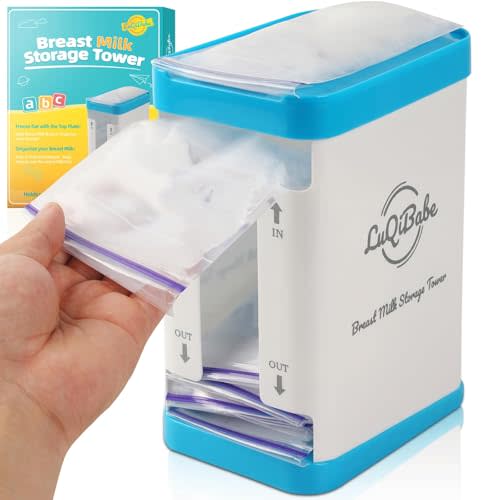 LuQiBabe Breast Milk Storage Tower, Freezer Organizer for Breast Milks Bags Holds 10+ Milk Bags, Space-Saving Storage Rack for Freezing & Organizing Breastmilk, First-in First-Out Dispenser