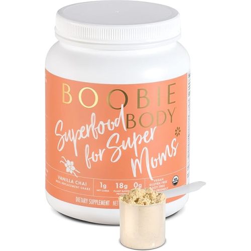 Boobie Body Superfood Protein Meal Replacement Shake, Vanilla Chai Flavor | 19g Protein | Safe For Pregnancy, Lactation, & Motherhood | Organic, Vegan, Zero Sugar, 1 Tub (20 Servings)