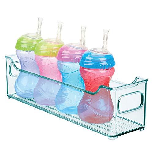 mDesign Storage Organizer Container Bin with Handles for Kids/Child Supplies in Kitchen, Pantry, Nursery, Bedroom, Playroom - Holds Snacks, Bottles, Baby Food - BPA Free, 14.5" Long - Sea Blue