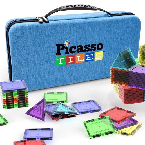PicassoTiles Magnetic Tile Storage Case 16.5x7.5x3.5in Travel Carry Bag with Handle Water Resistant Organizer Compatible with Magnet Building Block Sets STEM Educational Accessories Oxford Cloth PTA10