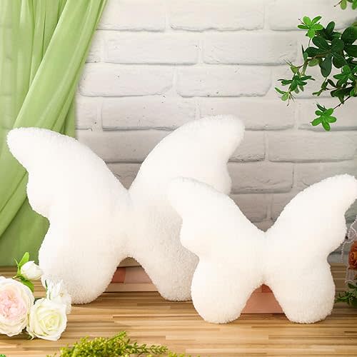 Soaoo 2 Pcs Butterfly Pillows Decorative for Sofa 2 Sizes Summer White Throw Pillows Decorative Plush Sofa Butterfly Cushion for Indoors Home Outdoor Couch