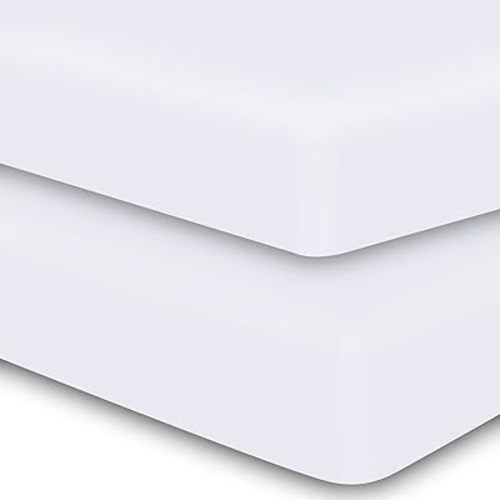 MOONQUEEN 2-Pack Baby Fitted Crib Sheets - Soft Breathable Microfiber Toddler Nursery Sheet Set for Boys and Girls, Fits Standard Size Crib Mattress 28 x 52 x 8in, White