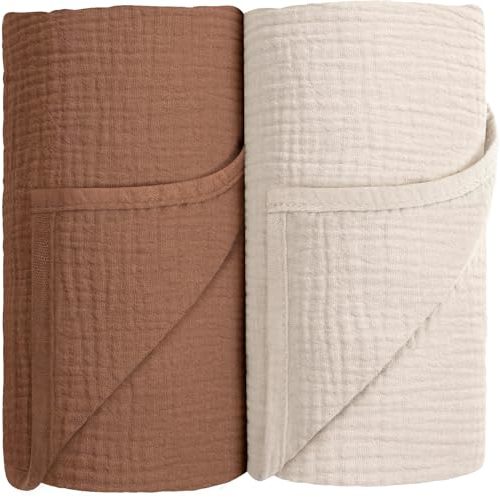 Susurration Muslin Swaddle Blanket Baby,100% Cotton Baby Receiving Blanket Soft Thin Baby Swaddle Blanket for Unisex Newborn 40x40in 2Pack (Dark Brown)
