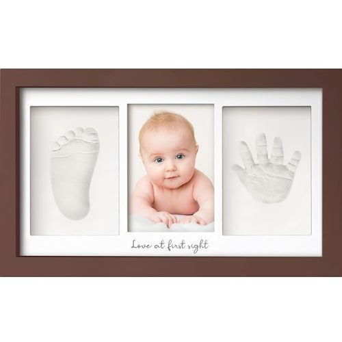 KeaBabies Baby Hand and Footprint Kit - Clay Handprint Keepsake Frame, Newborn Nursery Picture Frame, Personalized New Mom Gifts for Baby First Christmas Shower (Cedar)