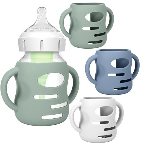 BUSOHA 3 Pack Silicone Sleeves for Dr Brown's Glass Baby Bottles - Drop Protection Baby Bottle Sleeves,Compatible with Dr. Brown's Newborn Glass Bottles,with Silicone Handles,5 oz