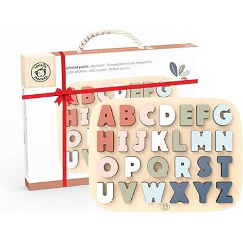 Speedy Monkey Colorful Wooden Alphabet Puzzle | Non Toxic, Child-Safe Paint, Learning Toy for Kids, Educational Fun, Easy-Grasp Letters, Enhances Fine Motor Skills