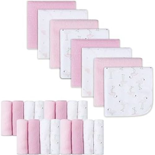 softan Baby Washcloths, 24Pack Baby Wash Cloths Extra Soft & Ultra Absorbent, Baby Towels and Washcloths Face Towel Unisex for Boys Girls Body, Washclothes Gentle on Sensitive Skin, 9x9 Flamingos