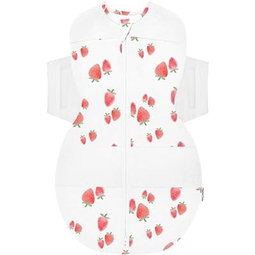 Happiest Baby SNOO Sleep Sack - 100% Organic Cotton Baby Swaddle Blanket - Doctor Designed Promotes Healthy Hip Development (Ivory Strawberries, Medium)
