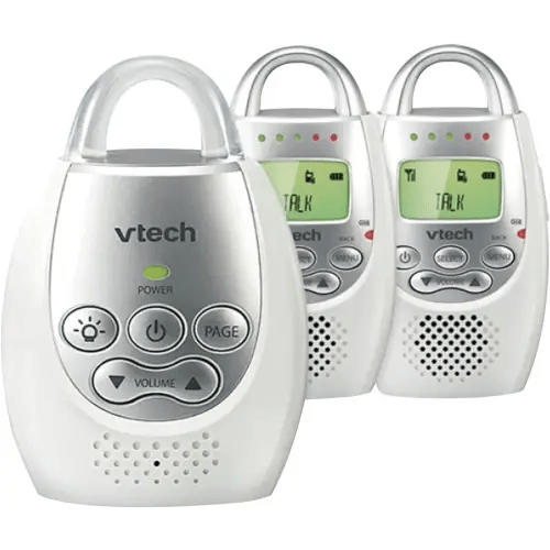 VTech DM221-2 Audio Baby Monitor with up to 1,000 ft of Range, Vibrating Sound-Alert, Talk Back Intercom, Night Light Loop & Two Parent Units, White
