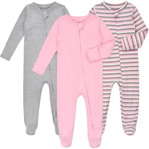 Aablexema Baby Footie Pajamas with Mittens - 3Pcs Infant Footed Sleeper Cotton Sleepwear Outfits