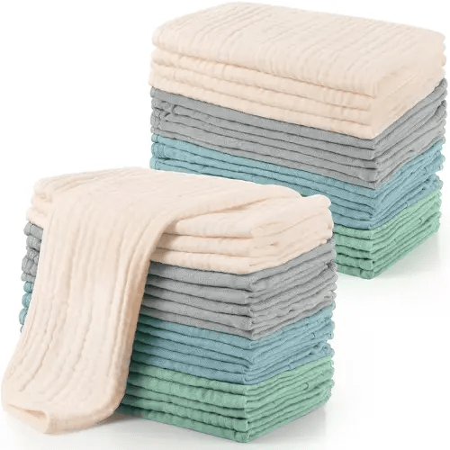 Buryeah 20 Pcs Large 20 x 10 Inch Burp Cloths Multi Colors Washcloths Baby Burping Cloth Diapers 6 Absorbent Layers Face Towels (Fresh Colors)