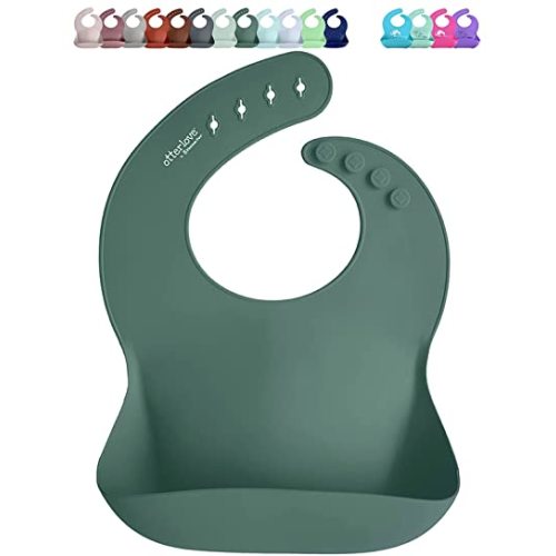 Silicone Baby Bibs with No Fillers, Wide Food Catching Pocket, Mint and Smoke, Pack of 2