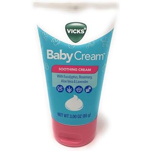 Vicks Baby Cream, Soothing Cream with Eucalyptus, Rosemary, Aloe Vera, and Lavender 3 oz