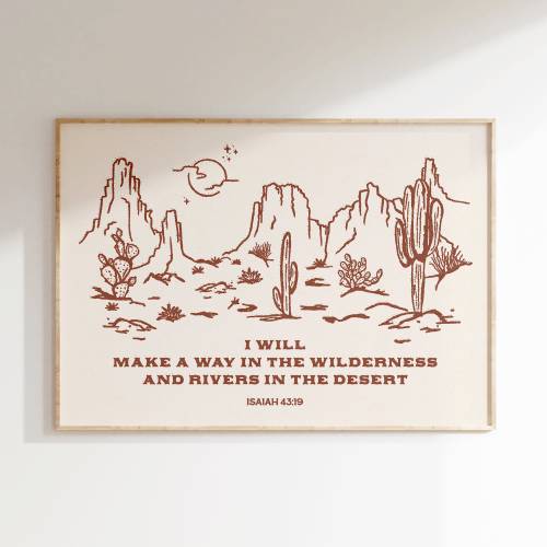 Desert Bible Verse Wall Art Modern Christian Artwork Wild West Landscape Western Home Decor Christian Scripture Giclée Fine Art Cactus Print