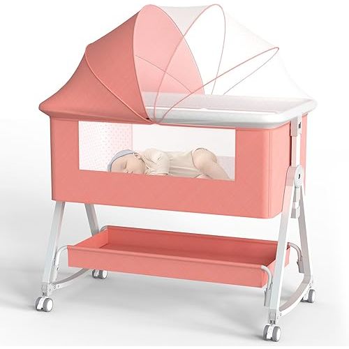 G TALECO GEAR Baby Bassinet,Baby Bassinets Bedside Sleeper for Baby,Bassinet with Wheels and Storage Basket, Bassinet for Baby,Easy to Assemble(Pink)