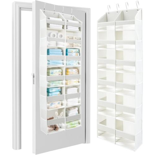 HOMELUX THEORY Heavy Duty Over the Door Organizer - Extra Wide Closet Organizers And Storage, Hanging Storage Door for Bedroom & Baby Nursery, 1PC Ivory