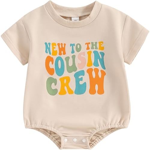 New to the Cousin Crew Baby Boy Girl Bubble Romper Sweatshirt Long Sleeve Oversized Bodysuit Fall Clothes