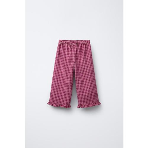 GINGHAM STRAIGHT-LEG PANTS - Fuchsia | ZARA United States