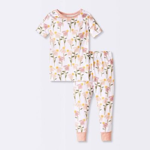 Toddler Girls' 2pc Floral Smooth Jersey Snug Fit Pajama Set - Cloud Island™ White 18M: Botanical Pattern, Recycled Polyester