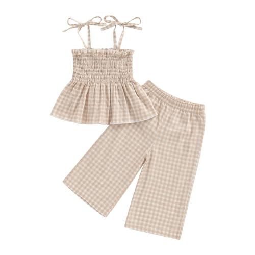 VISGOGO Infant Baby Toddler Girls Clothes Solid Color Sleeveless Camisole Linen Pants Set Baby Summer Outfits