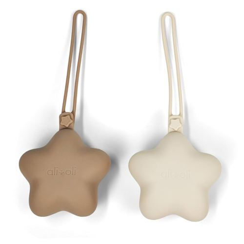 Ali+Oli BPA-Free Silicone Pacifier Holder Case (2-pk) Diaper Bag Accessory Newborn Travel Baby Pacifier Pouch (Taupe-Sand)