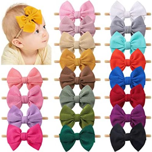 20 PCS Baby Headband Bows Nylon Baby Girl Bows and Headbands Super Soft Baby Headbands Hair Bows Stretchy Hairbands with Bows for Baby Girls Newborn Infant Toddlers