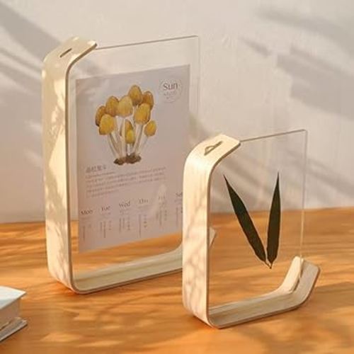 1PC 4x6inch Acrylic Wooden Photo Frame, Herbarium Display Frame Calendar DIY Frame, Photo Frames For Wedding Party Picture Frame Photo Decor, Aesthetic Room Decor, Home Decor (Birch Wood)