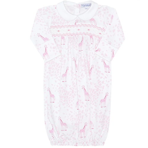 Pink Giraffe Print Smocked Gown