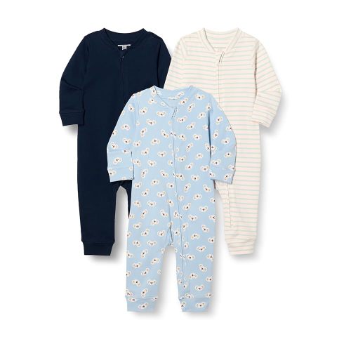 Amazon Essentials Unisex Babies' Cotton Zip-Front Footless Sleepsuit, Pack of 3