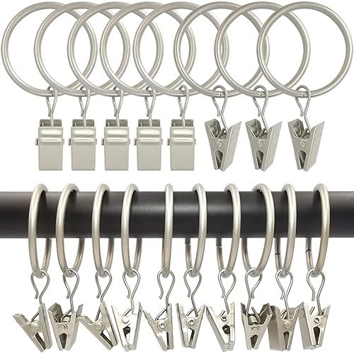 100 Pack Curtain Rings with Clips, Curtain Clip Rings Hooks, Bow Hanger Clips for Hanging Drapery Drapes Bows, Ring 1.26 inch Interior Diameter, Fits up to 1" Rod, Matte Silver
